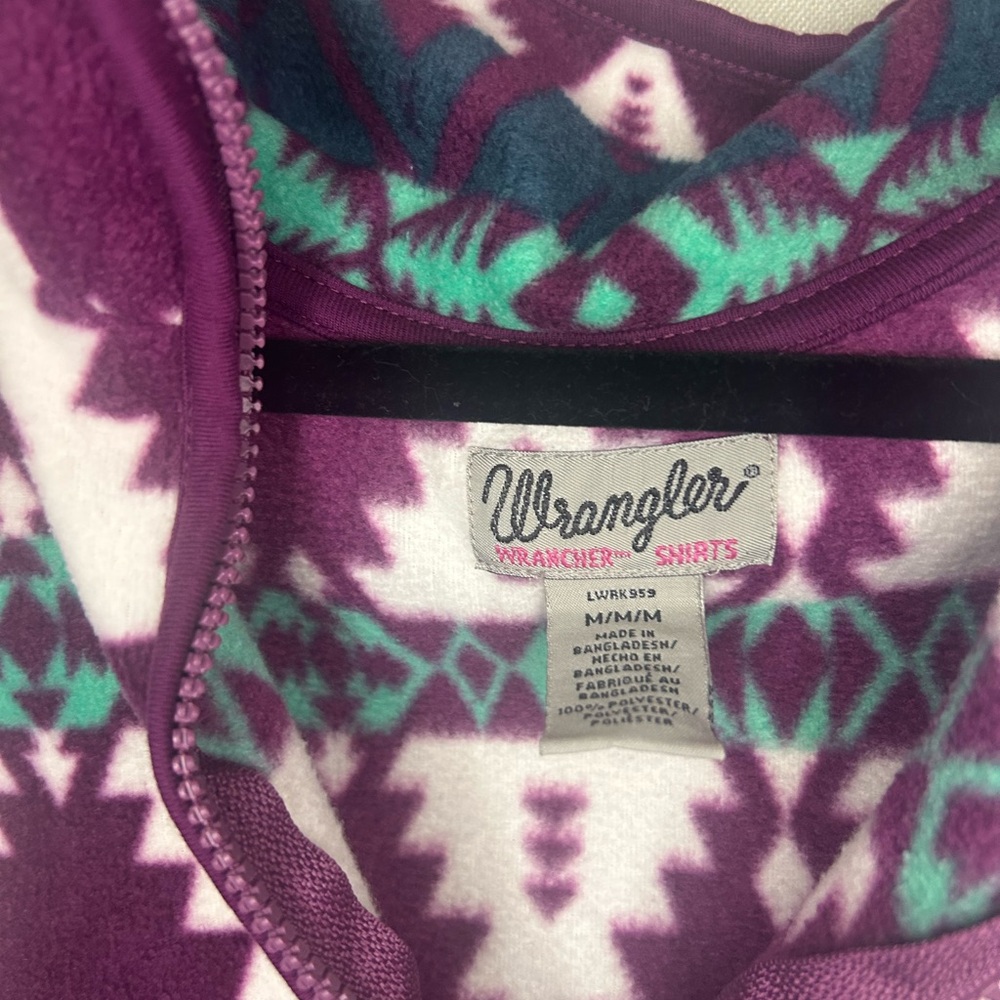 Wrangler Purple Green Aztec Southwestern Print Fleece Quarter Zip Top Equestrian - Picture 2 of 3
